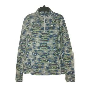 FILA LONG SLEEVE ATHLETIC PULLOVER TOP 1/4 ZIP POCKETS THUMBHOLES SIZE XS